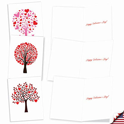 The Best Card Company - 20 Assorted Valentine's Day Hearts Cards Bulk (4 x 5.12 Inch) - Boxed Greetings (10 Designs, 2 Each) - Love Trees AM3185VDG-B2x10