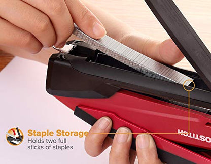 Bostitch Executive 3 in 1 Stapler, Includes 210 Staples and Integrated Staple Remover, One Finger Stapling, No Effort, 20 Sheet Capacity, Spring Powered Stapler, Red