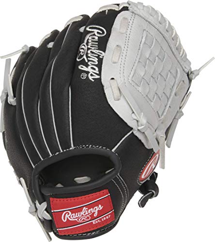 Rawlings Sure Catch Series Youth Baseball Glove, Basket Web, 9.5 inch, Right Hand Throw, Black/Gray