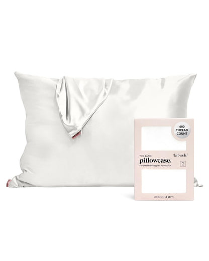 Kitsch Satin Pillowcase for Hair & Skin - Softer Than Silk Cooling Satin Pillow Case with Zipper | Standard Queen (Ivory) 1 Pack