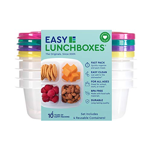 EasyLunchboxes® - Bento Snack Boxes - Reusable 4-Compartment Food Containers for School, Work and Travel, Set of 4 (Brights)