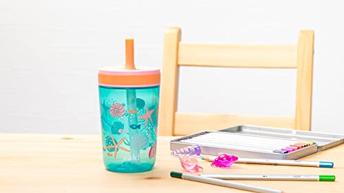 Zak Designs Kelso 15 oz Tumbler Set, (Shells) Non-BPA Leak-Proof Screw-On Lid with Straw Made of Durable Plastic and Silicone, Perfect Baby Cup Bundle for Kids (2pc Set)