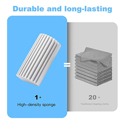 2-Pack Damp Clean Duster Sponge, Magic Cleaning Sponge Baseboard Cleaner Duster Sponge Tool, Dusters for Cleaning Baseboards, Vents, Mirrors, Ceiling Fan & Cobweb, No Dust Flying and Spreading