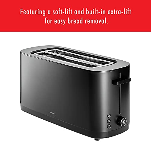 ZWILLING Enfinigy 2 Long Slot Toaster, 4 Slices with Extra Wide 1.5" Slots for Bagels, 7 Toast Settings, Even Toasting, Reheat, Cancel, Defrost, Black