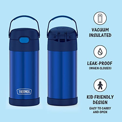 THERMOS FUNTAINER 12 Ounce Stainless Steel Vacuum Insulated Kids Straw Bottle, Blue