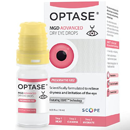 OPTASE MGD Advanced Dry Eye Drops - Preservative Free Eye Drops for Dry Eyes and MGD - Lipid-Based Artificial Tears - DEMET Technology, Multidose Bottle, Contact Lens Safe - .33 fl oz, 300 Doses