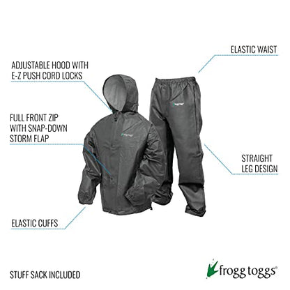 FROGG TOGGS Men's Men's Pro Lite Rain Suit, Carbon Black, Medium-Large US