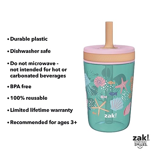 Zak Designs Kelso 15 oz Tumbler Set, (Shells) Non-BPA Leak-Proof Screw-On Lid with Straw Made of Durable Plastic and Silicone, Perfect Baby Cup Bundle for Kids (2pc Set)