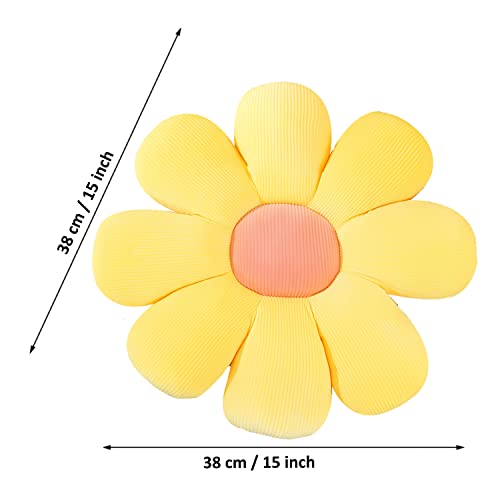 Flower Pillow, Flower Shaped Throw Pillow Flower Floor Pillow Soft Seating Cushion Room Decor Plush Pillow for Bedroom, Sofa, Bed, Reading (15 inch, Yellow)