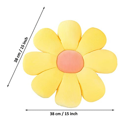 Flower Pillow, Flower Shaped Throw Pillow Flower Floor Pillow Soft Seating Cushion Room Decor Plush Pillow for Bedroom, Sofa, Bed, Reading (15 inch, Yellow)