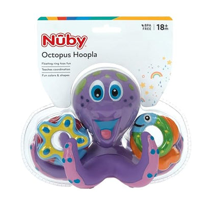 Nuby Floating Purple Octopus Toy with 3 Hoopla Rings - Baby Bath Toy for Boys and Girls 18+ Months