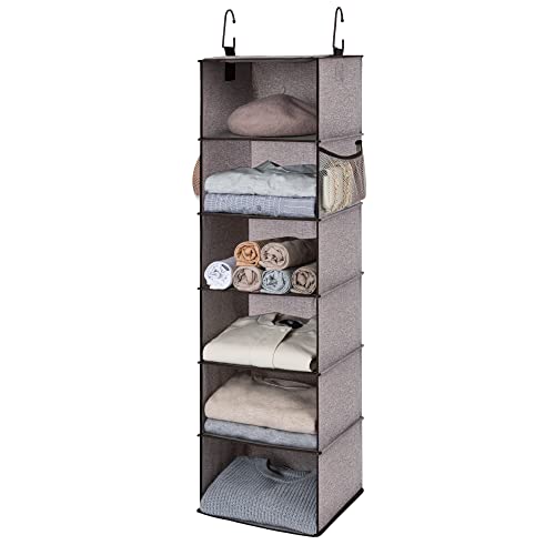 StorageWorks 6-Shelf Hanging Closet Organizer, Hanging Shelves for Closet, Fabric, Mixing of Brown and Gray, 12" D x 12" W x 47 ¾" H