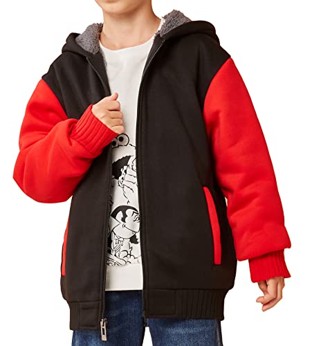 SWISSWELL Boys Hoodie Long Sleeve Athletic Sweatshirt Full-Zip Hooded Jacket for Teen (B-Black/Red,6-7)