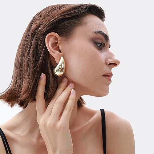 PNYFIL Bottega Earring Dupes Chunky Gold Hoop Earrings For Women Trendy Tear Drop Waterdrop Earrings Big Large Fashion Teardrop Necklace Statement Jewelry For Women Girls
