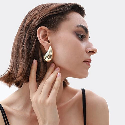 PNYFIL Bottega Earring Dupes Chunky Gold Hoop Earrings For Women Trendy Tear Drop Waterdrop Earrings Big Large Fashion Teardrop Necklace Statement Jewelry For Women Girls
