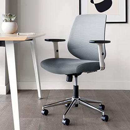 Branch Daily Chair - Sustainable and Stylish Mesh Computer Office Chair with Swivel, Lumbar Rest, and Adjustable Armrests - Comfortable Seating for Improved Posture and Productivity - Slate-White