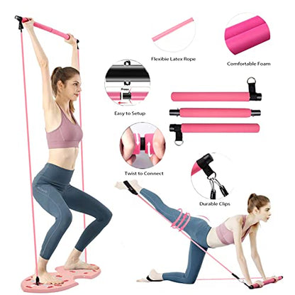 LALAHIGH Push Up Board, Portable Home Workout Equipment for Women & Men, 30 in 1 Home Gym System with Pilates Bar, Resistance Band, Booty Bands, Pushup Stands for Body Shaping - Pink Series