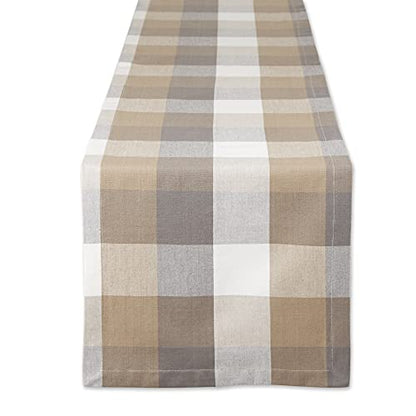 DII Tri-Color Check Collection 100% Cotton Tabletop, Table Runner, 14x108, Stone