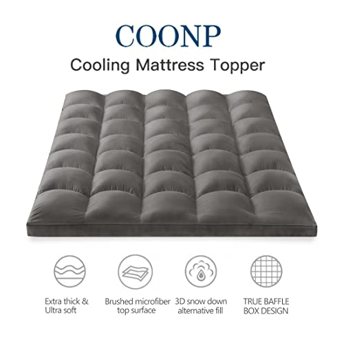 COONP Queen Mattress Topper, Extra Thick Mattress Pad Cover, Cooling Pillowtop with 8-21 Inch Deep Pocket 3D Snow Down Alternative Fill(Queen, Grey)