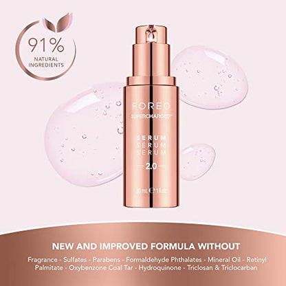 FOREO SUPERCHARGED SERUM 2.0 - Microcurrent Conductive Gel - Hyaluronic Acid Serum for Face - Squalane - Rejuvenating & Hydration - Vegan & Cruelty-free - All Skin Types - 1 fl.oz