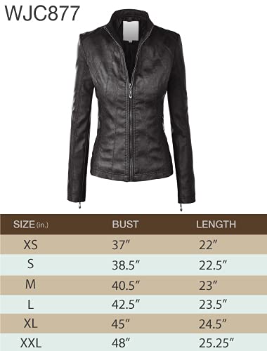 Lock and Love LL WJC877 Womens Panelled Faux Leather Moto Jacket XXL BLACK