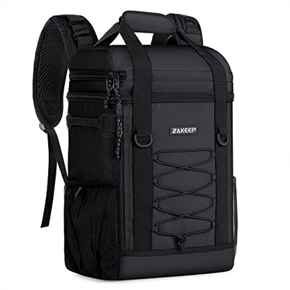 ZAKEEP Cooler Backpack, 36 Cans Multifunctional Leakproof Cooler Backpack with Padded Top Handle, Mesh Pocket for Camping BBQ (Black)
