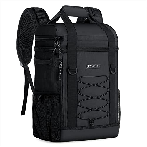 ZAKEEP Cooler Backpack, 36 Cans Multifunctional Leakproof Cooler Backpack with Padded Top Handle, Mesh Pocket for Camping BBQ (Black)