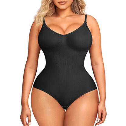 BRABIC Bodysuit Shapewear for Women Tummy Control Panties Seamless Sleeveless Tops V-Neck Camisole Jumpsuit (Black, Medium/Large)