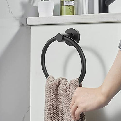 SetSail Towel Holder for Bathroom Wall Matte Black Ring 304 Stainless Steel Heavy Duty Hand Towel Hanger for Bath, Kitchen