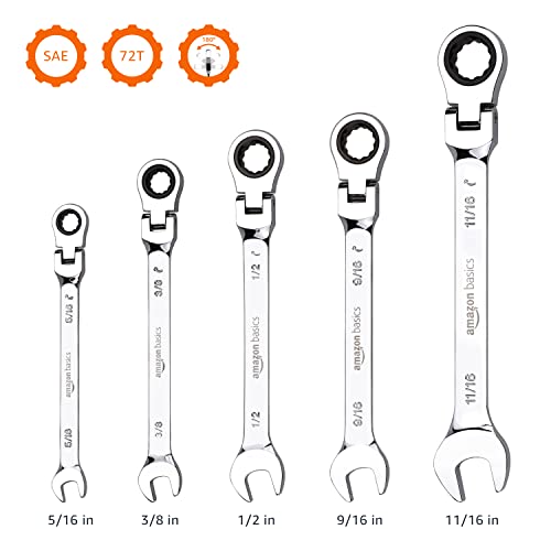 Amazon Basics Flexible Ratcheting Wrench Set - SAE, 5-Piece