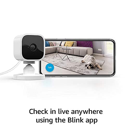 Blink Mini – Compact indoor plug-in smart security camera, 1080p HD video, night vision, motion detection, two-way audio, easy set up, Works with Alexa – 4 cameras (White)