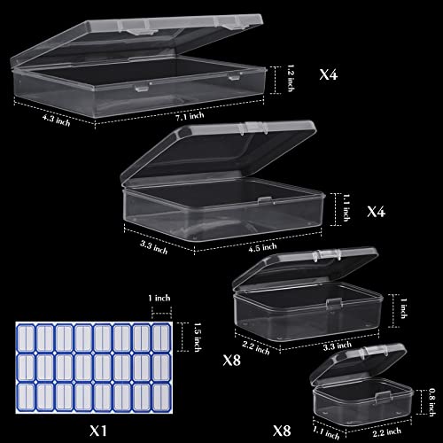 Jutieuo 24 Pack Mixed Sizes Rectangular Mini Plastic Containers Clear Plastic Storage Boxes with Hinged Lids and Labels Empty Beads Organizers for Small Items Art Craft Jewelry Projects