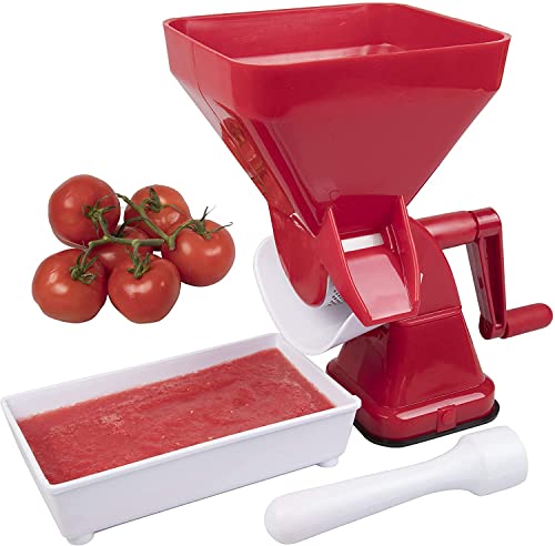 CucinaPro Tomato Strainer- Easily Juices w No Peeling Deseeding or Coring Necessary- Suction Cup Base, Food Press- Homemade Pasta Sauces, Fresh Salsas, Puree Maker- Farm to Table Summer Garden Cooking