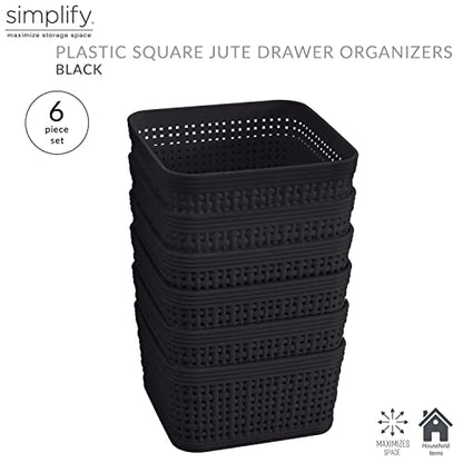 Simplify 6 Pack Organizing Set | Square Bins | Multipurpose | Office | Desk | Dorm | Bathroom | Storage Basket | Small Items | Accessories | Black