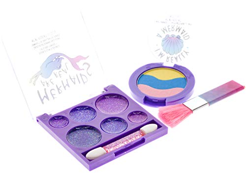 Townley Girl Mermaid Vibes Makeup Set with 8 Pieces, Including Lip Gloss, Nail Polish, Body Shimmer and More in Mermaid Bag, Ages 3+ for Parties, Sleepovers and Makeovers