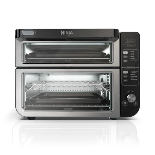 Ninja DCT401 12-in-1 Double Oven with FlexDoor, FlavorSeal & Smart Finish, Rapid Top Convection and Air Fry Bottom , Bake, Roast, Toast, Air Fry, Pizza and More, Stainless Steel