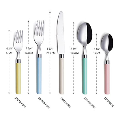 ANNOVA Silverware Set 20 Pieces Stainless Steel Cutlery Color Handle Flatware - 4 x Dinner Knife; 4 x Dinner Fork; 4 x Salad fork; 4 x Dinner Spoon; 4 x Dessert Spoon (Mix 68)