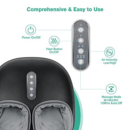 Medcursor Foot Massager Machine with Heat, Deep Kneading Massager, Delivers Relief for Tired Muscles and Plantar, Multi-Level Settings & Adjustable Intensity for Home or Office Use (Black)