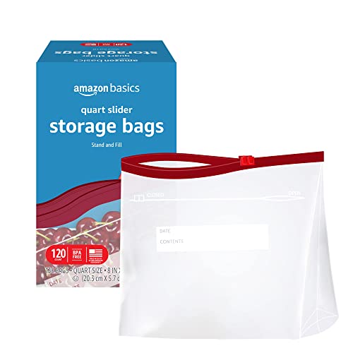 Amazon Basics Slider Quart Food Storage Bags, 120 Count (Previously Solimo)