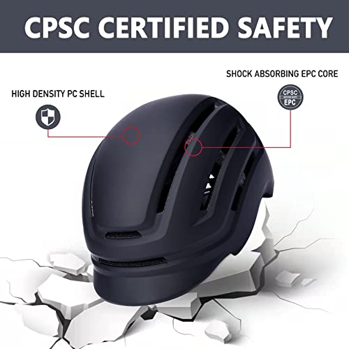DAYGOCAGA Adult Bike Helmet for Men Women, Mountain Road Bicycle Helmet with USB Rechargeable Taillight, Matte Black
