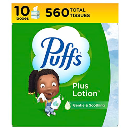 Puffs Plus Lotion Facial Tissues, 10 Cubes, 56 Tissues Per Box