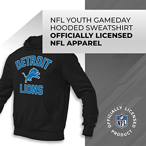 Team Fan Apparel NFL Youth Gameday Hooded Sweatshirt, Pro Football Hoodie Pullover Sweatshirt, Sports Apparel Boys and Girls (Detroit Lions - Black, Youth Medium)