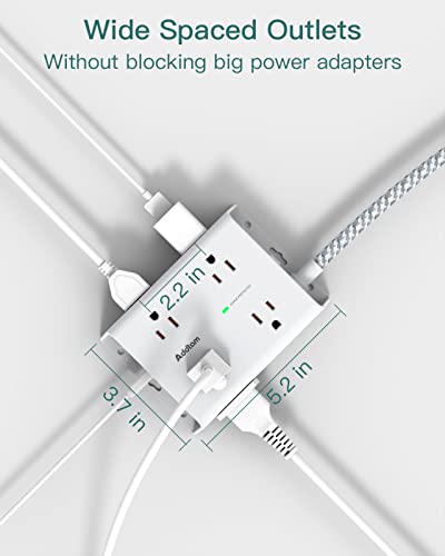 Surge Protector Power Strip - 8 Widely Outlets with 4 USB Ports(1 USB C Outlet), Addtam 3-Side Outlet Extender Strip with 5Ft Extension Cord, Flat Plug, Wall Mount for Dorm Home Office, ETL Listed