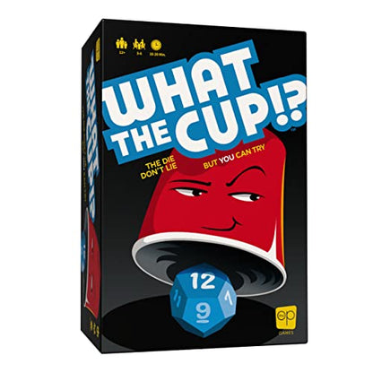 USAOPOLY What The Cup!? | Social Bluffing Dice Game | Featuring Handheld Dice Cups & D12 Dice | Spy, Swap, Steal The Winning Cup | 3-6 Players, Ages 12+