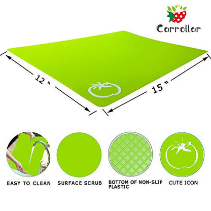 Carrollar Flexible Plastic Cutting Board Mats, Colored Mats With Food Icons, Gripped Back, Cutting board Set of 4 (1)