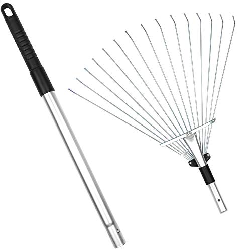 Buyplus Adjustable Garden Leaf Rake - 24 to 63 Inch Telescopic Metal Rake, Expandable Folding Leaves Rake for Lawn Yard, Flowers Beds and Roof