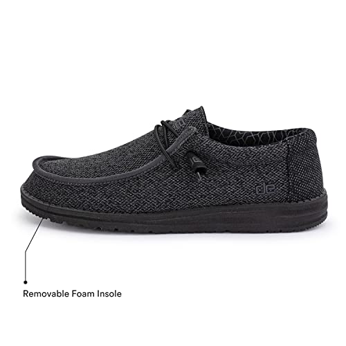 Hey Dude Men's Wally Sox Micro Total Black Size 12 | Men’s Shoes | Men's Lace Up Loafers | Comfortable & Light-Weight