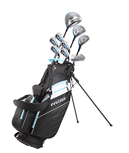 Precise AMG Ladies Womens Complete Golf Clubs Set Includes Driver, Fairway, Hybrid, 6-PW Irons, Putter, Stand Bag, 3 H/C's - Choose Color and Size! (Light Blue, Petite Size -1")