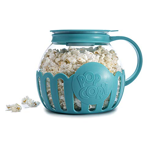 Ecolution Patented Micro-Pop Microwave Popcorn Popper with Temperature Safe Glass, 3-in-1 Lid Measures Kernels and Melts Butter, Made Without BPA, Dishwasher Safe, 3-Quart, Teal