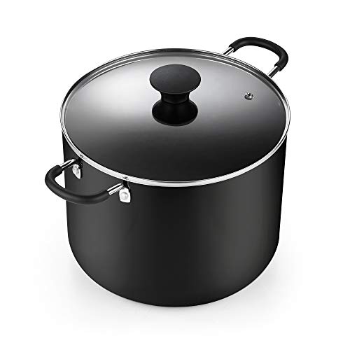 Cook N Home Nonstick Stockpot with Lid 10.5-Qt, Deep Cooking Pot Cookware Canning Stock Pot with Glass Lid, Black